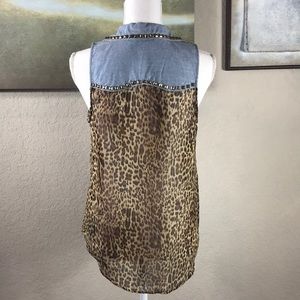 Guess Leopard print with jean & gold stud blouse